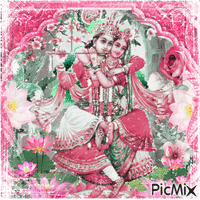 Radha Krishna with lotus flower