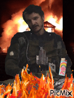 pedro pascal burns down my house анимирани ГИФ