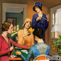 Vintage-Frau, die Karten spielt - Free animated GIF