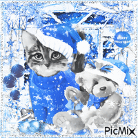 Christmas Cat in Blue