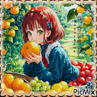 Manga-Mädchen und Früchte GIF animé