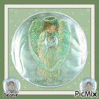 Angel Child standing in Globe hold baby angel in a globe saying ANGEL HUGS - Zdarma animovaný GIF