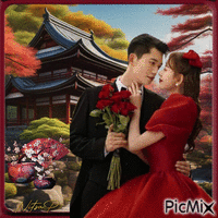 Asian couple in love - Бесплатни анимирани ГИФ