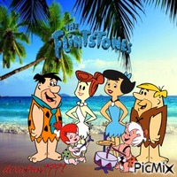 The Flintstones and Rubbles at the beach анимированный гифка