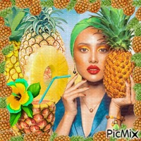 Femme et ananas. - GIF animado grátis