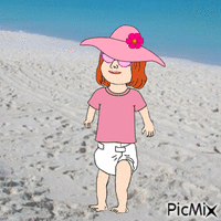 Beach baby in hat GIF animé