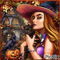 Autumn witch - GIF animé gratuit
