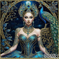 Woman & Peacock - Free animated GIF