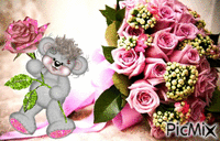 roses et ourson animowany gif