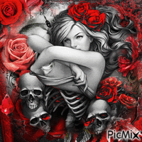 Femme avec des roses - Gratis animerad GIF