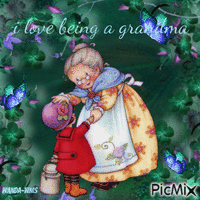 Love-grandma-flower-woman-kids GIF animé