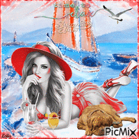 Time to relax, sommer days. Woman with a drink - Ilmainen animoitu GIF