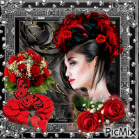 Femme et roses rouge - GIF animé gratuit