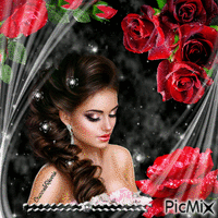 Brunette et roses Animated GIF