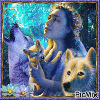 Woman and Wolves - Free animated GIF