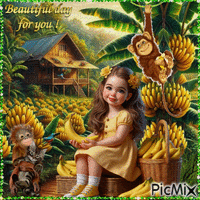 Beautiful day to you. Bananas, monkeys - 免费动画 GIF