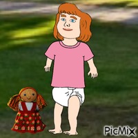 Baby and doll outside animovaný GIF