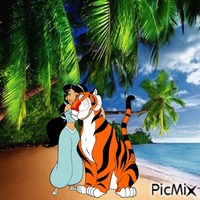 Jasmine and Rajah at the beach GIF animé