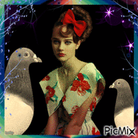 Fille et pigeons !!!! - 無料のアニメーション GIF