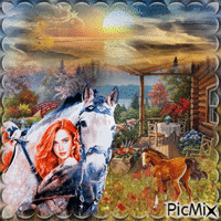 Femme et son cheval Animated GIF