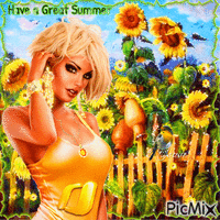 Have a Great Summer. Woman, sunflowers - Безплатен анимиран GIF