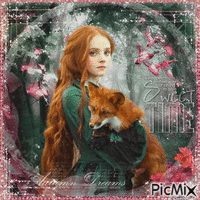 Woman and Fox GIF animé