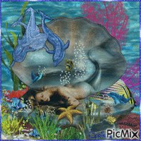 Sirène et dauphin - GIF animasi gratis