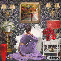 She looks at the woman in the painting... - GIF animé gratuit