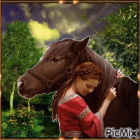 Frau mit Pferd - Free animated GIF