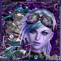 Steampunk violet et turquoise animovaný GIF