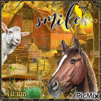 Animal de granja y texto "Smile"
