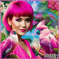 The woman and the birds - Free animated GIF