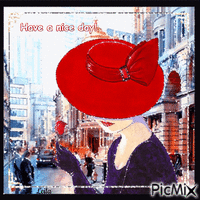 Have a nice day. Woman in the city animēts GIF
