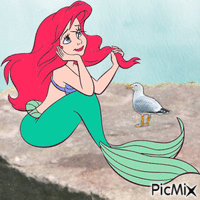 Ariel and seagull GIF animado