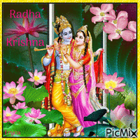 Radha Krishna et fleurs de lotus