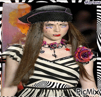 Portrait Girl Flowers Colors Deco Glitter Glamour Black Hat animasyonlu GIF
