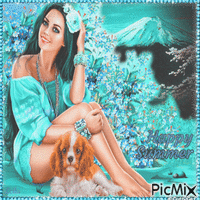 Happy Summer. Turquoise and blue tones - GIF animado grátis