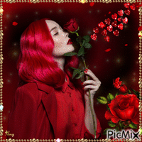 femme à la rose - Δωρεάν κινούμενο GIF