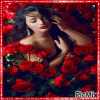 mujer con rosas - Gratis animerad GIF
