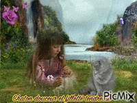 chaton douceur et fillette tendresse animovaný GIF
