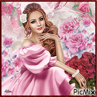 Mujer entre rosas - Ingyenes animált GIF