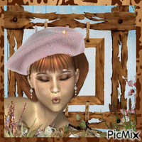 woman in beret GIF animado