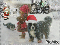 Зимой на прогулке с собакой. animowany gif