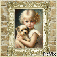 Portrait of a little girl and her dog - GIF animé gratuit