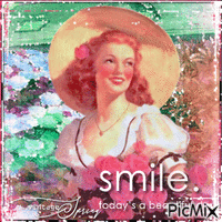 Spring vintage woman with a bouquet - Bright color - Darmowy animowany GIF