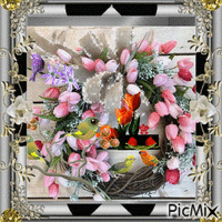 Os pássaros e as tulipas geanimeerde GIF