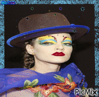 Portrait Woman Colors Deco Glitter Fashion Hat Glamour Makeup animowany gif