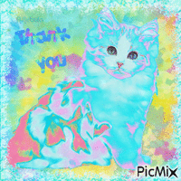 Colorful cat watercolor-Thanks анимированный гифка