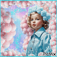 Femme et fleurs de coton roses. - Free animated GIF