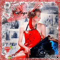Vintage. Woman in red GIF animasi